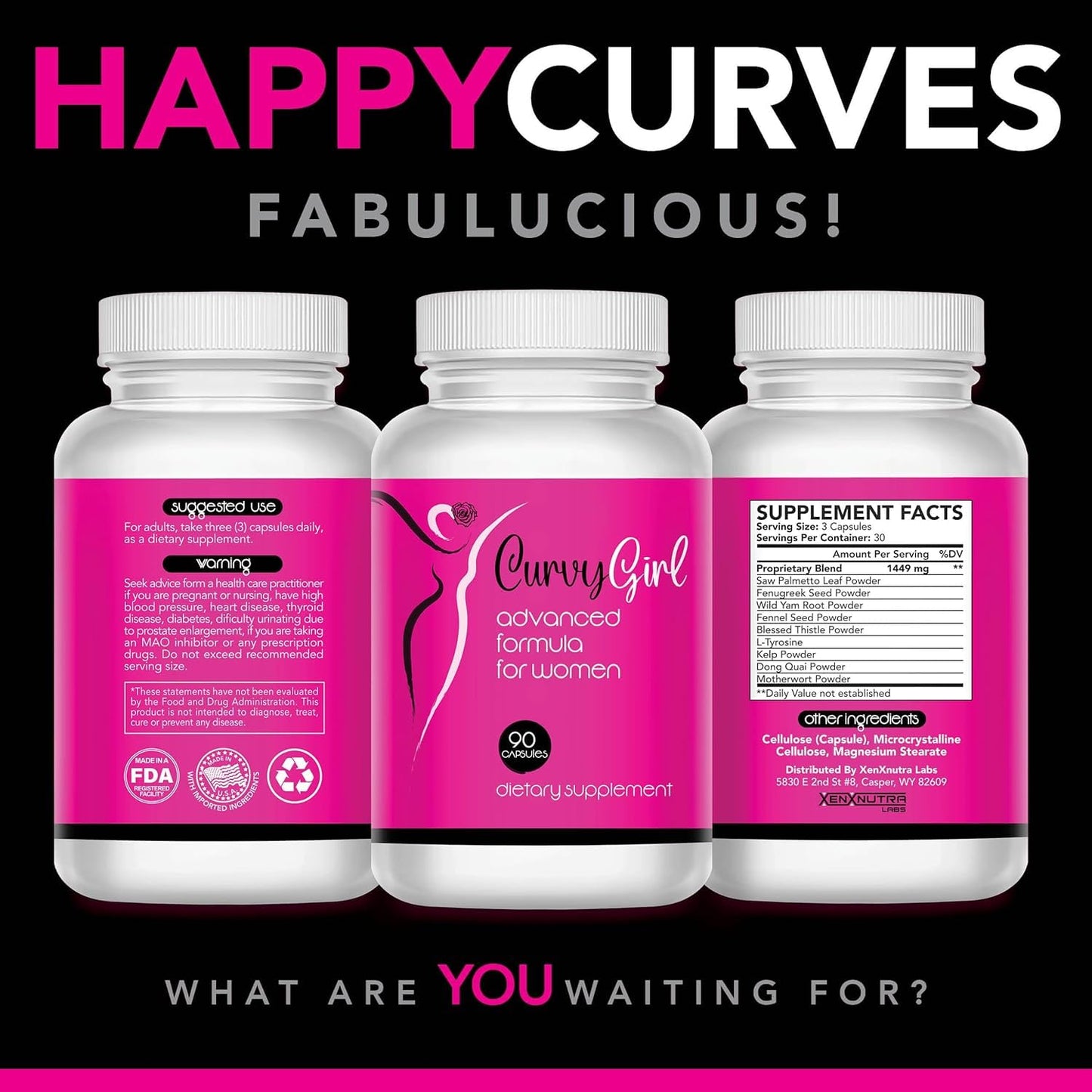 XENXNUTRA LABS Curvy Girl Female Weight Gain Pills Top and Bottom Enhancement for Women, 90 Capsules