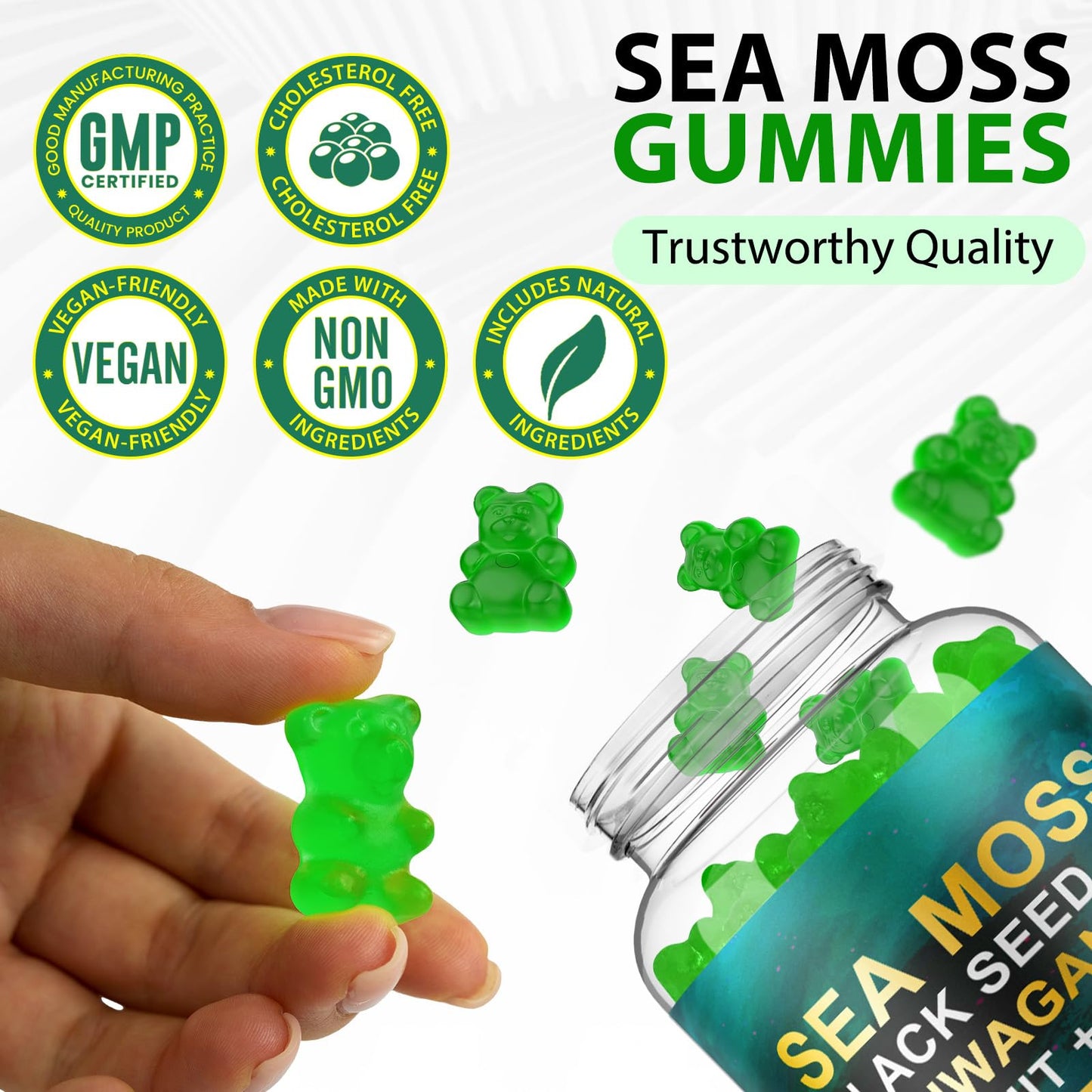 Generic Sea Moss Gummies with Elderberry, Black Seed Oil, Ashwagandha & Ginger, 60 Count