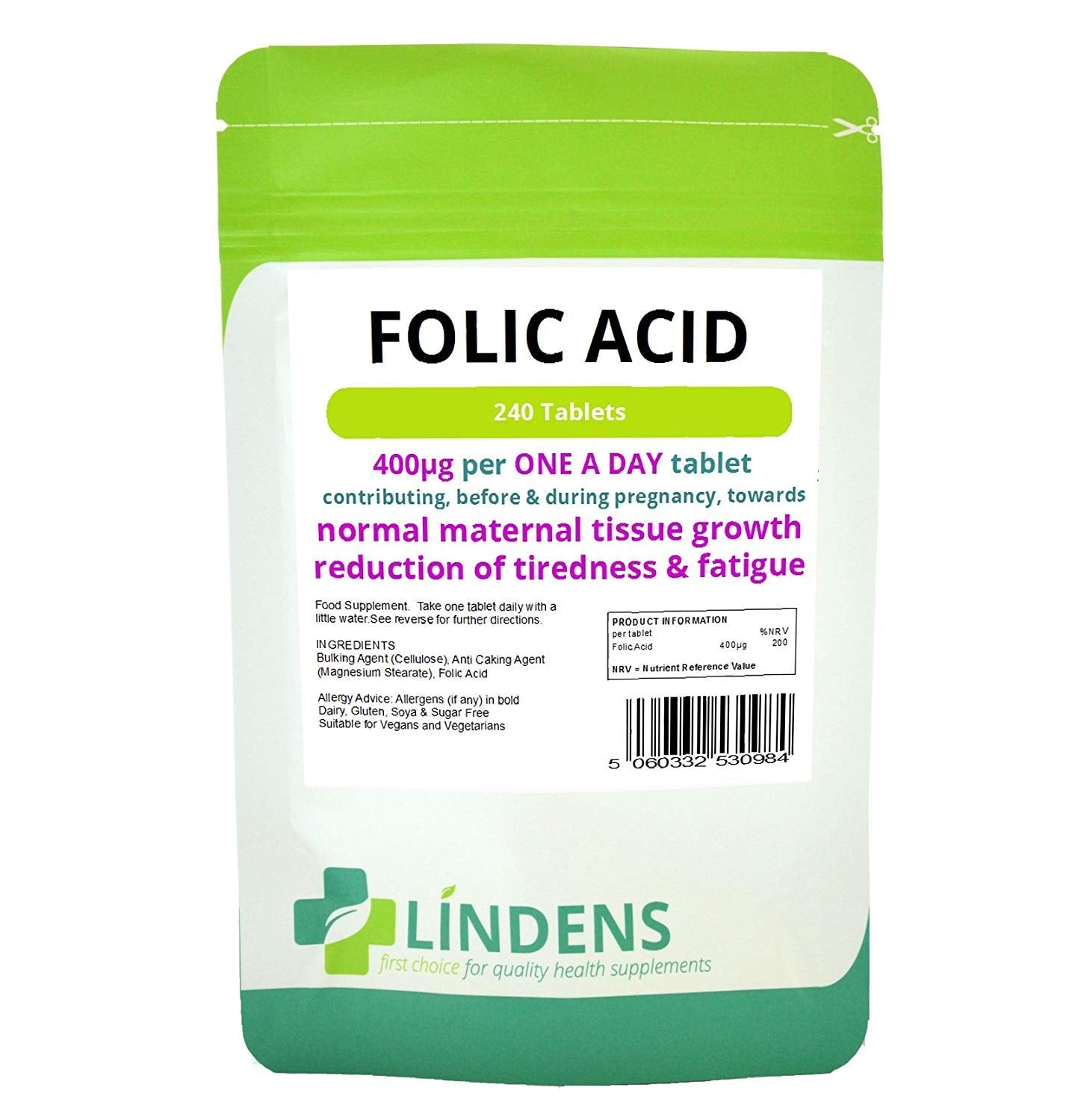 Lindens Folic Acid Tablets 400mcg, 480 Tablets