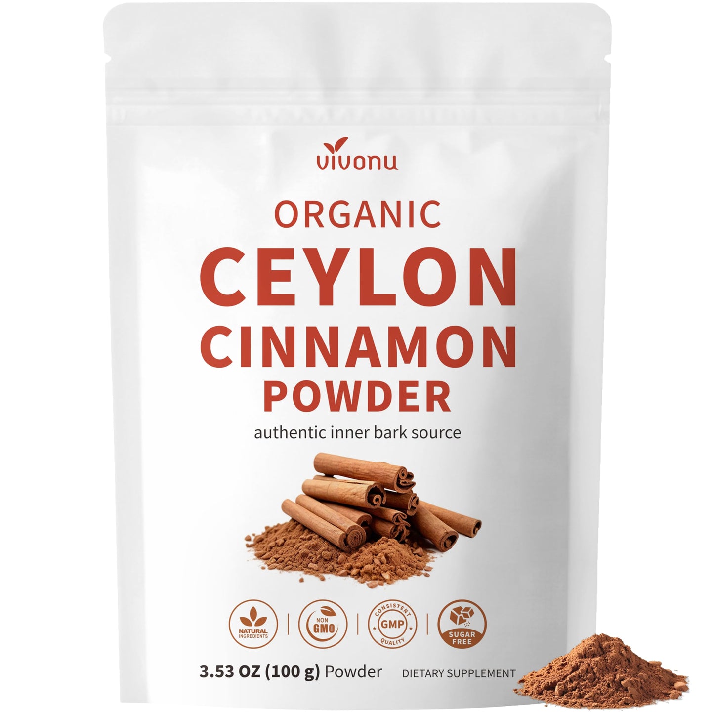 VivoNu Pure Organic Ceylon Cinnamon Powder, Authentic Sri Lankan Inner Bark Source, 1 Ounce