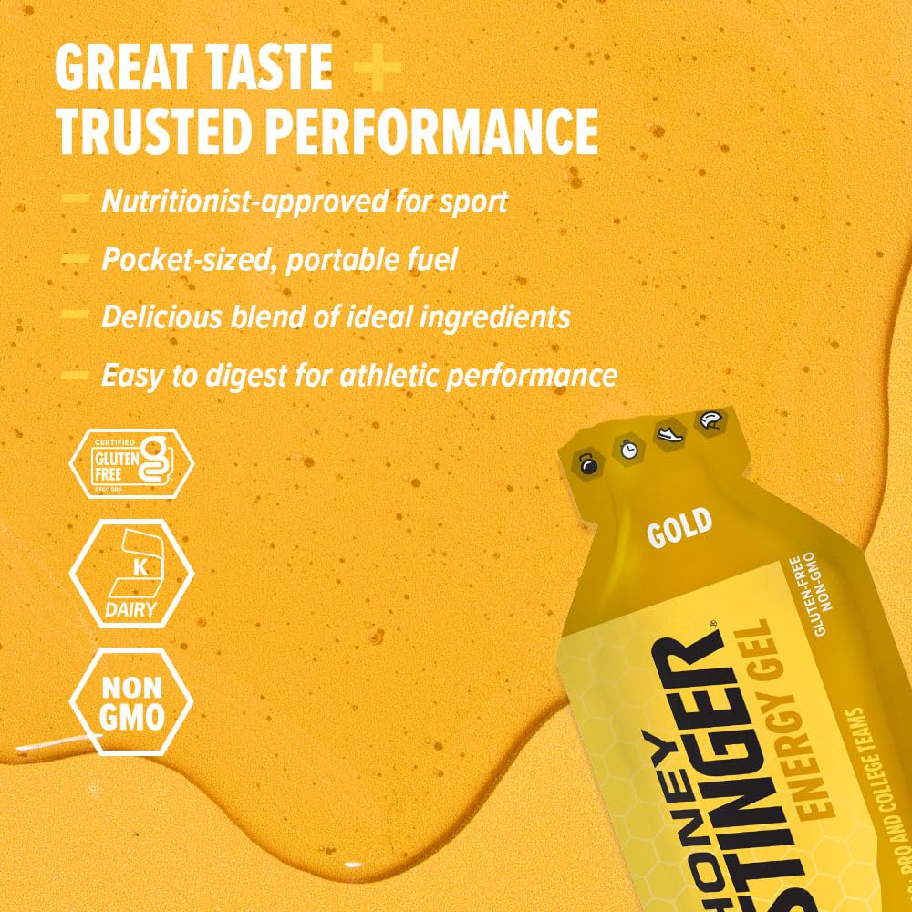 Honey Stinger Gold Energy Gel, Gluten Free & Caffeine Free, for Exercise, Running and Performance, Sports Nutrition for Home & Gym, Pre and Mid Workout, 12 Pack, 13.2 Ounce