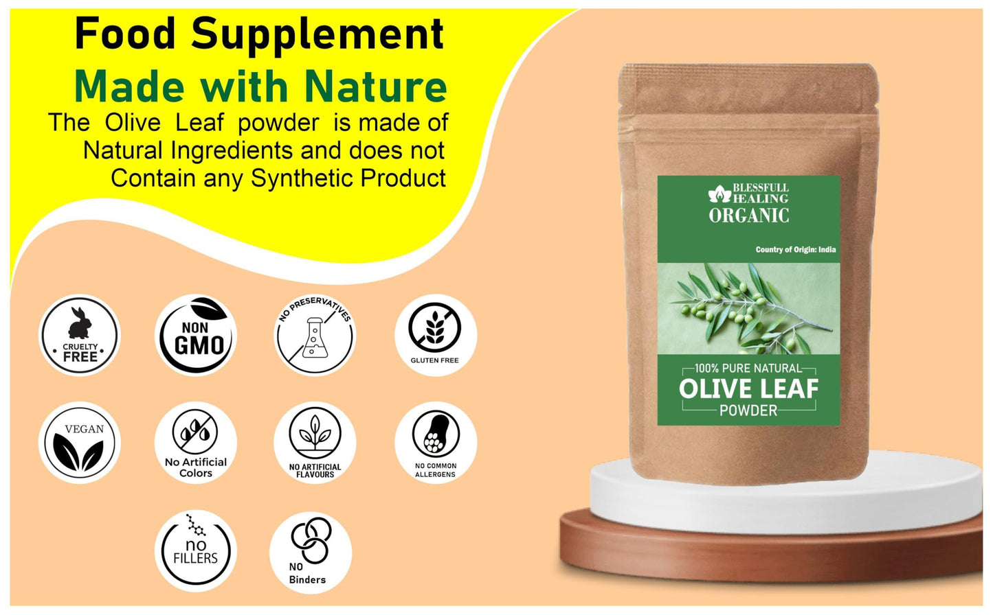 Blessfull Healing Organic Olive Leaf Powder 200 Gram (7.05 oz)