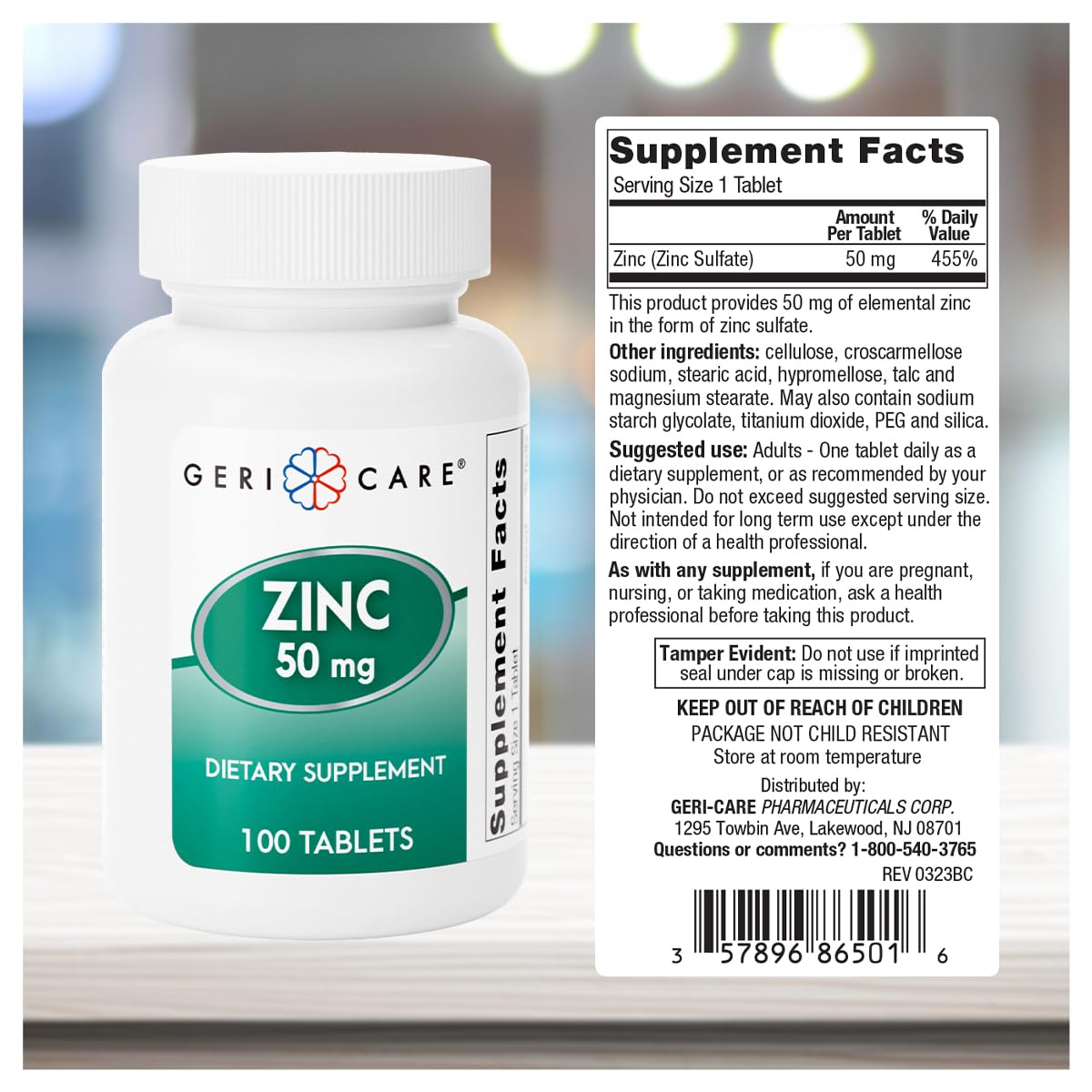 GeriCare Zinc Sulfate Tablets 50mg, 100 Count