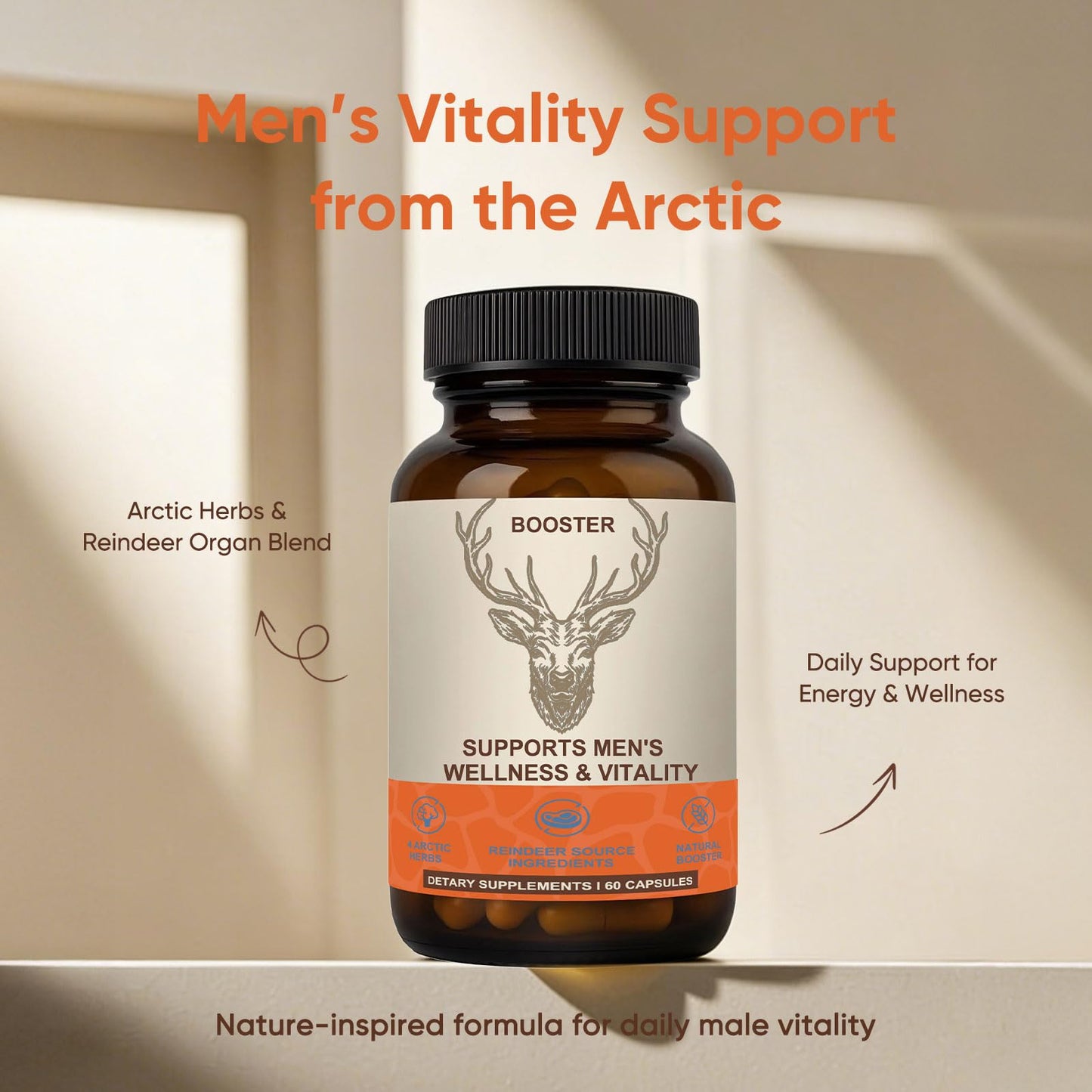 SDXJIOGE Men’s Vitality Supplement – Arctic Herbal & Reindeer Nutrient Blend – Daily Energy, Endurance & Wellness Support Capsule, 1 Count