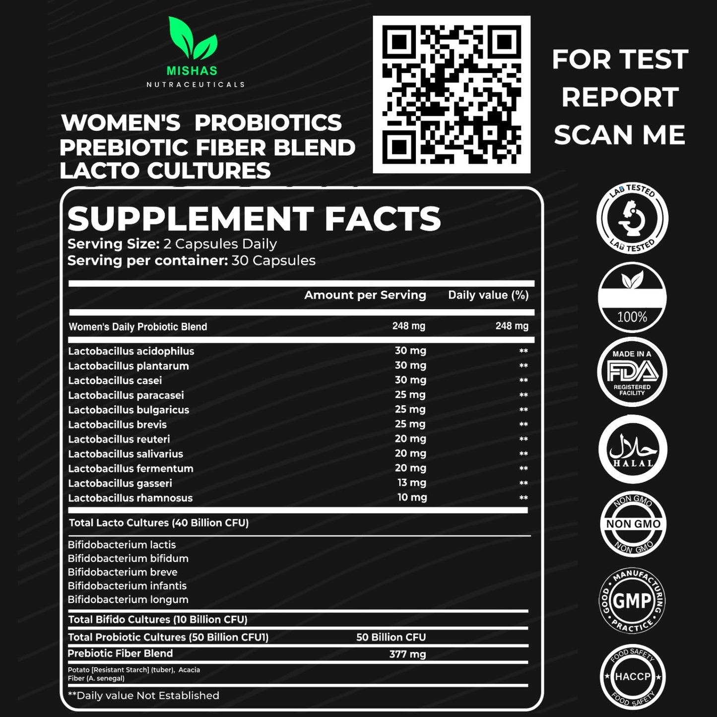 Mishas Probiotics for Women 50 Billion CFU - 16 Strains with Prebiotic, Capsules, 60 Count