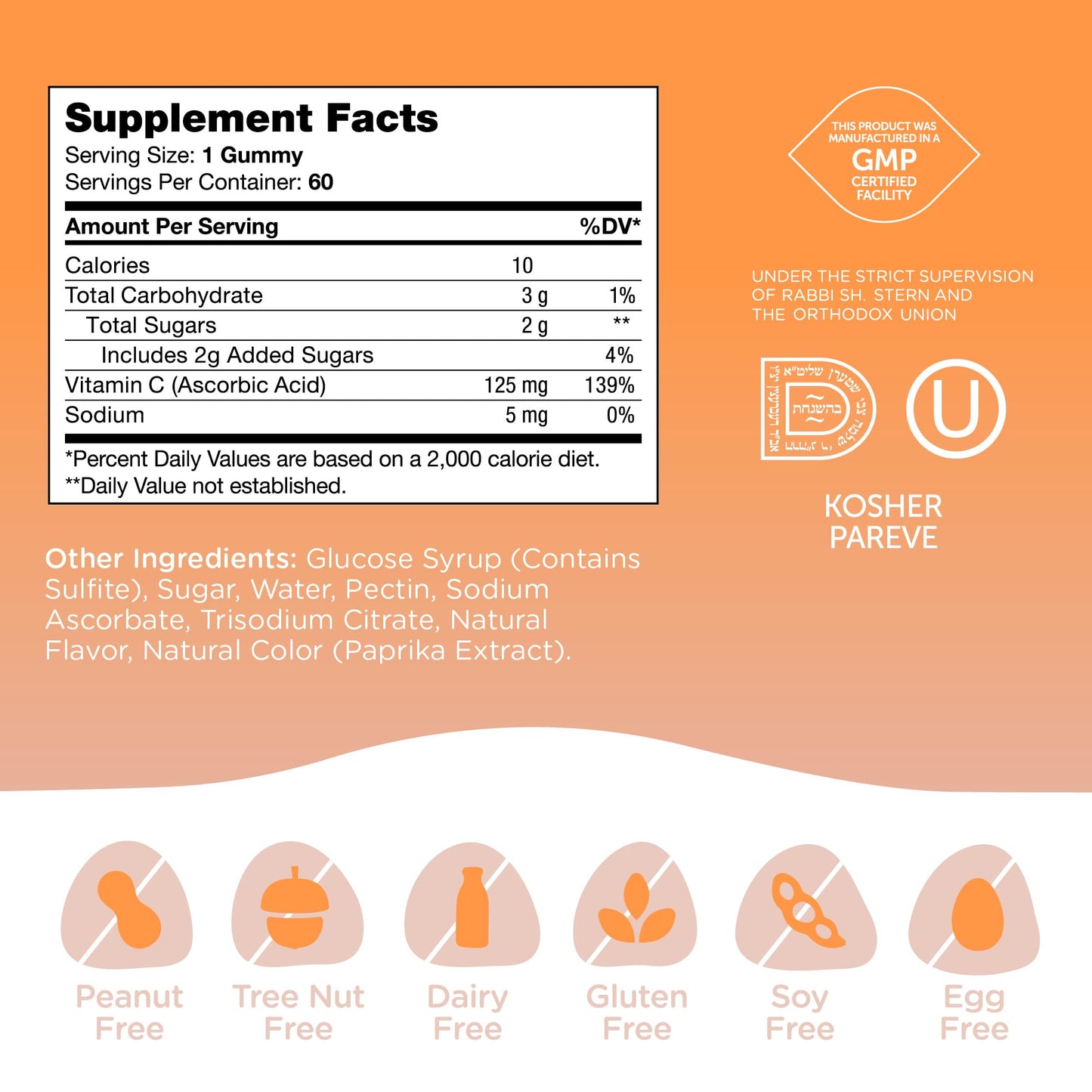 Zahler Chapter One Vitamin C Gummies 125 mg, Certified Kosher, 60 Gummies