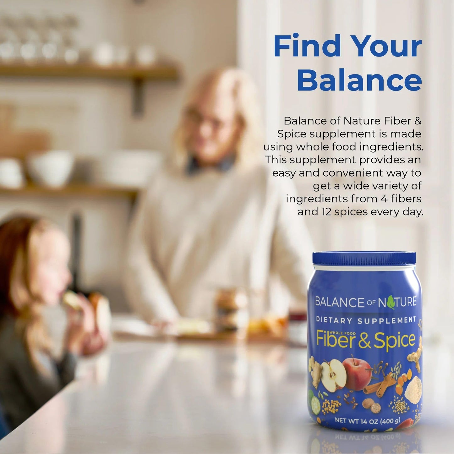 Balance of Nature Fiber & Spice - Psyllium Husk, Flax Seed, Turmeric & Apple Powder, 14 Ounce