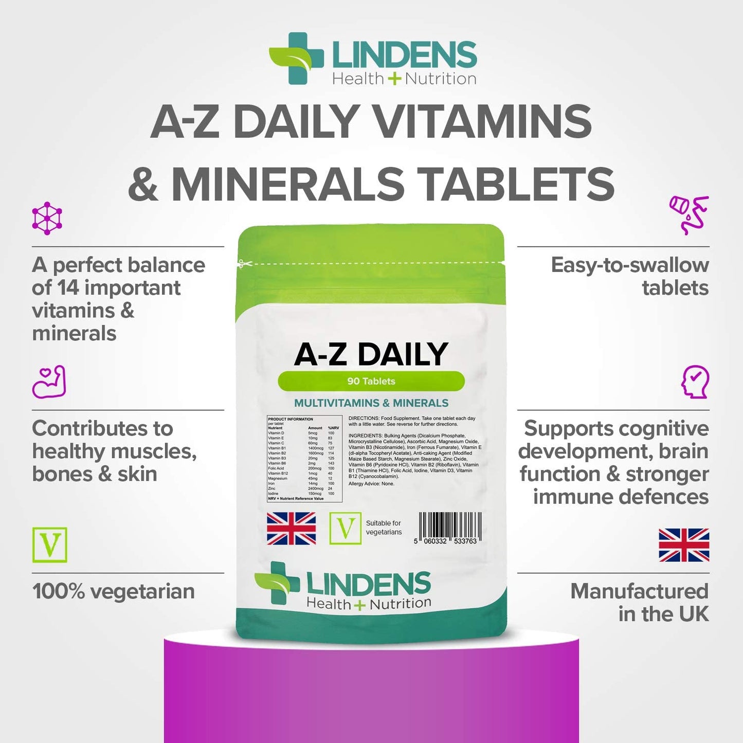 Lindens Multivitamin A-Z Daily Tablets, 90 Tablets