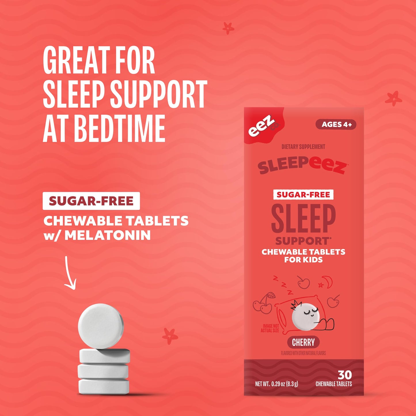 Lolleez Sleepeez Kids Sugar-Free 1mg Melatonin Chewable Tablets, Cherry Flavor, 30 Count