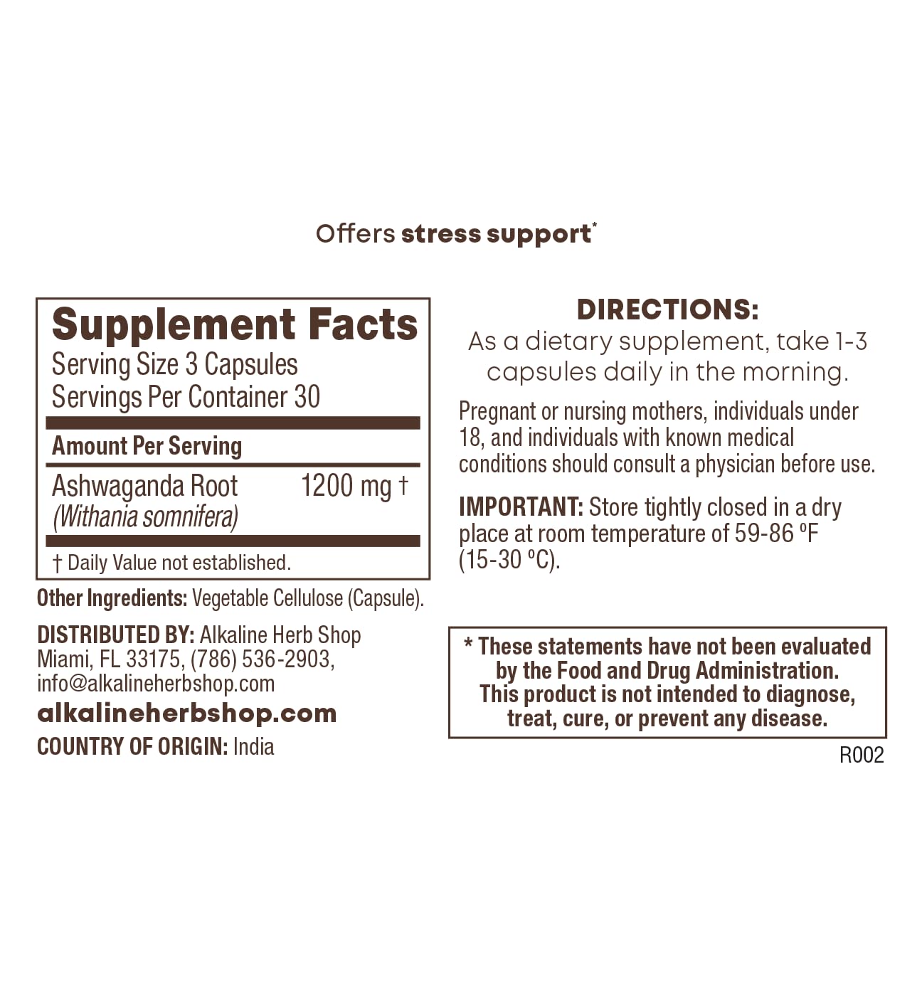 Alkaline Herb Shop Ashwagandha Supplement Capsule 1 Count