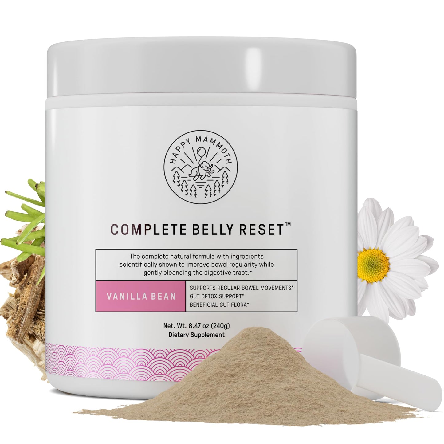 Happy Mammoth Complete Belly Reset Digestive Health Supplement Powder, 8.46 Ounce