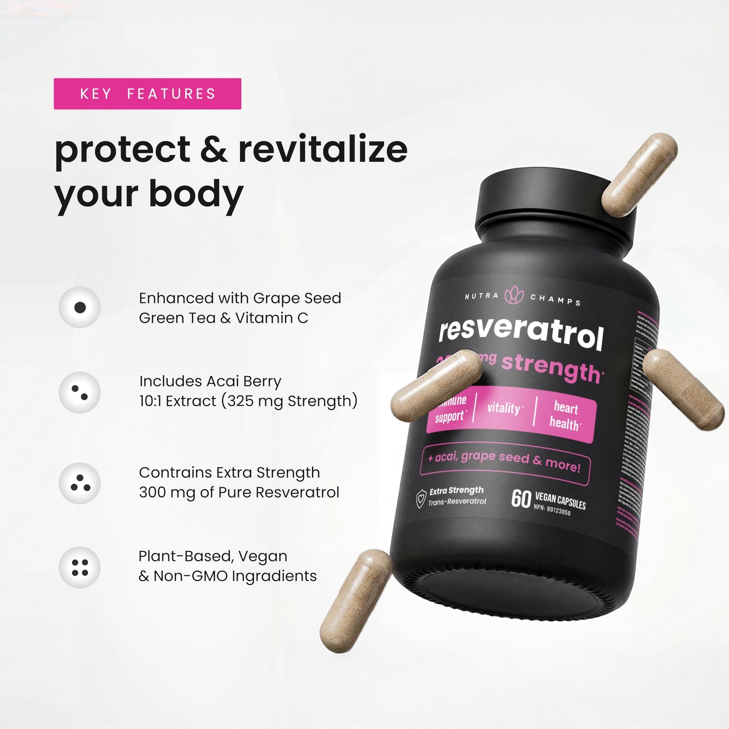 NutraChamps Resveratrol Supplement 120 Capsules