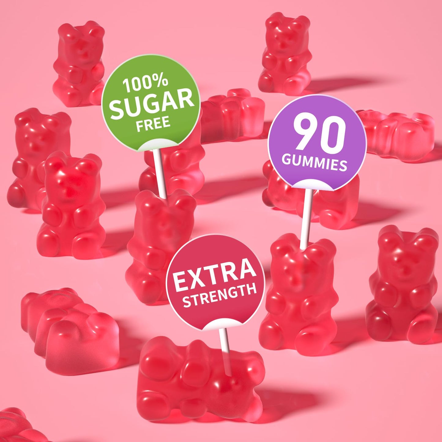 VIKAPER Magnesium Glycinate Gummies 1000mg Sugar Free, High Absorption Magnesium with Vitamin D3, B6, CoQ10 & Calcium - Vegan Raspberry, 90 Gummies
