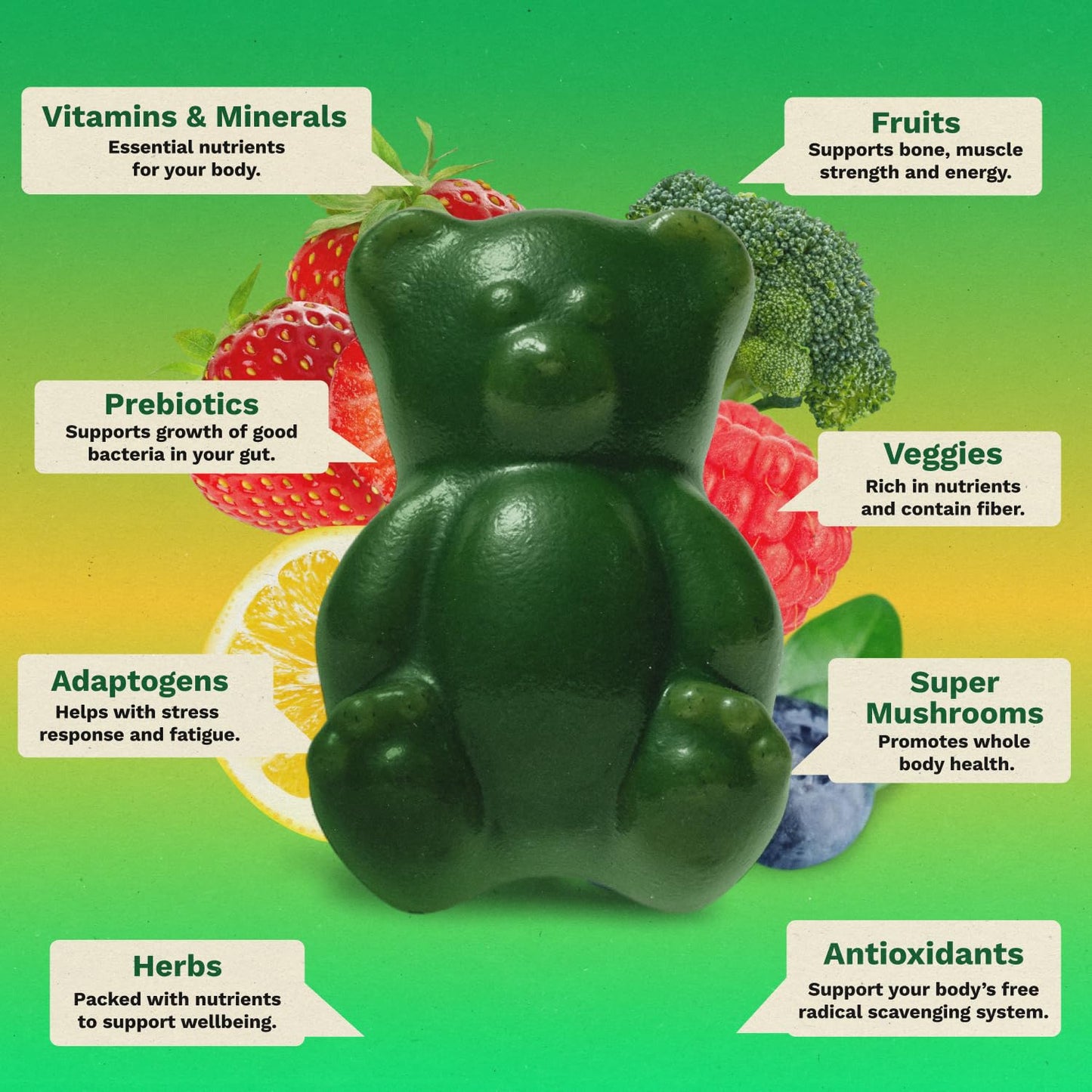 Grüns Adult Greens Gummies Sugar Free Multivitamin & Prebiotic Fiber, 28 ct