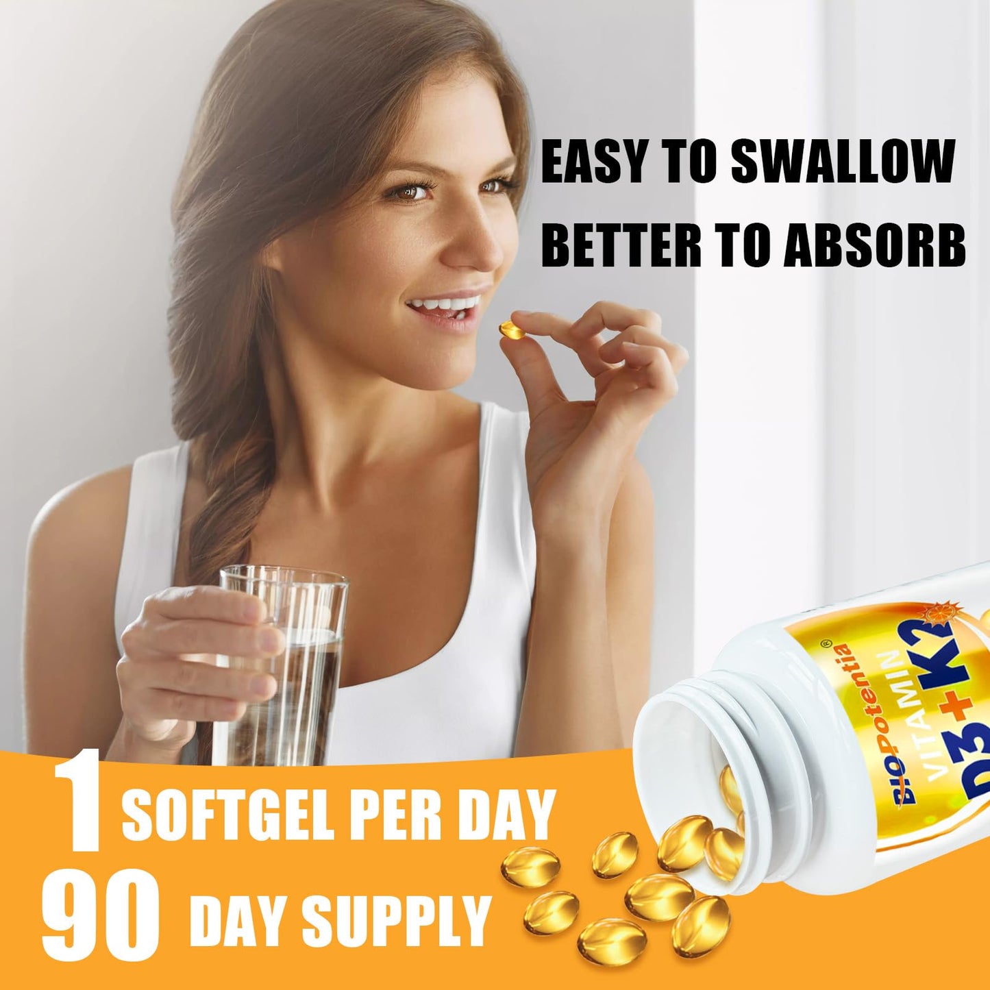 BIO POTENTIA Vitamin D3 K2 with MCT Oil Softgels 90 Count