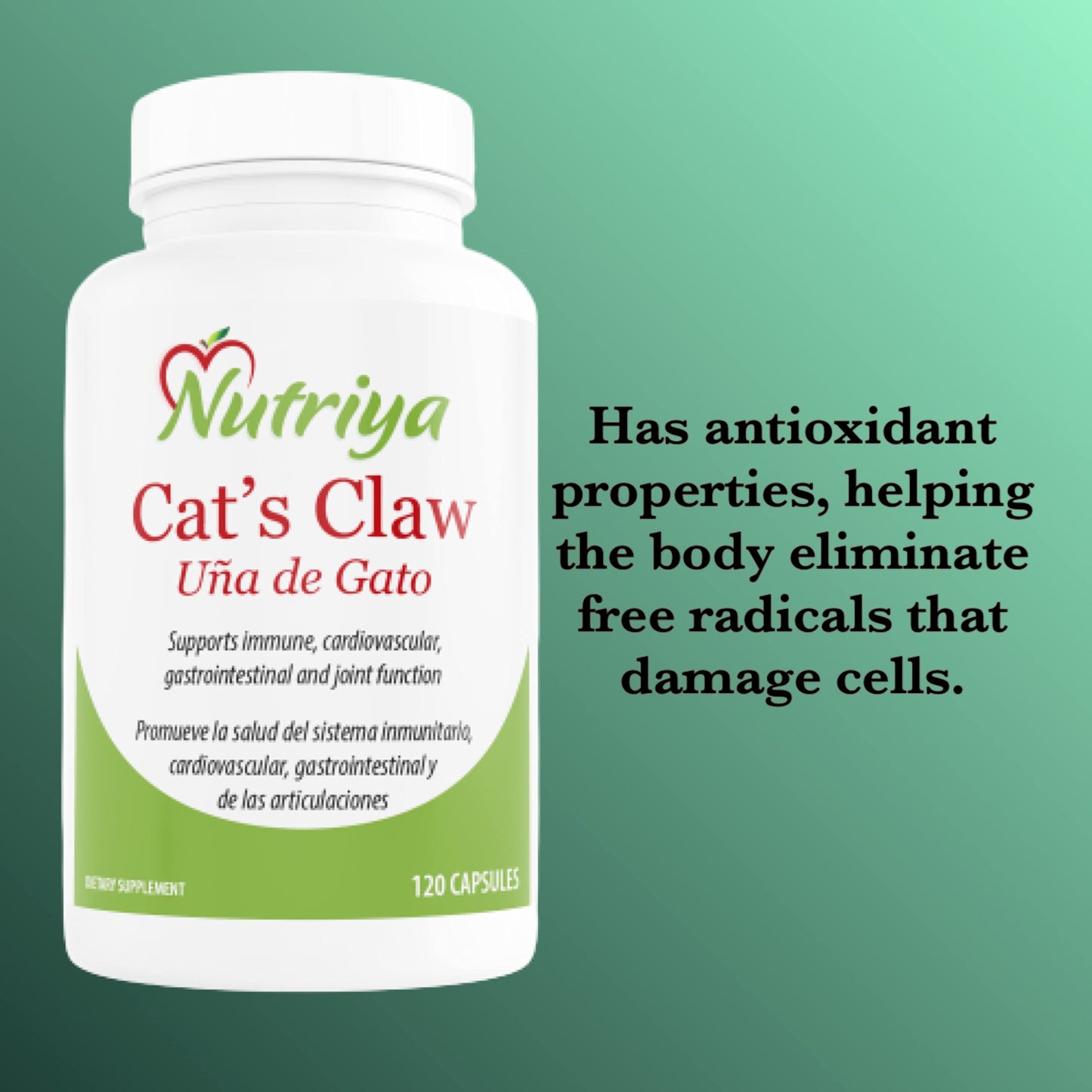Nutriya Cat's Claw (Uña de Gato) Uncaria Tomentosa Vegetarian Capsules 120 Count