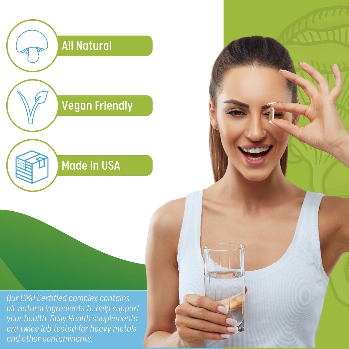 Daily Health 10 Mushroom Blend Complex All Natural Extract Vegan Friendly 180 Veg Capsules