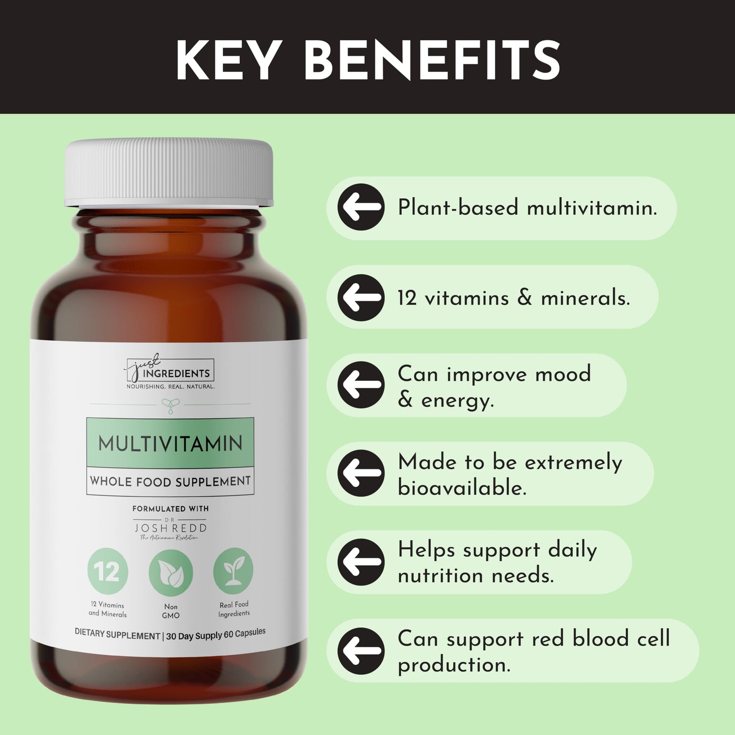 JUST INGREDIENTS Multivitamin Supplement Capsule, 60 Count