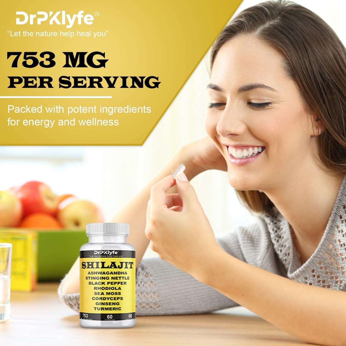 DrPKLyfe Shilajit Capsules with Ashwagandha, Rhodiola, Sea Moss, and Turmeric - 753mg, 60 Capsules