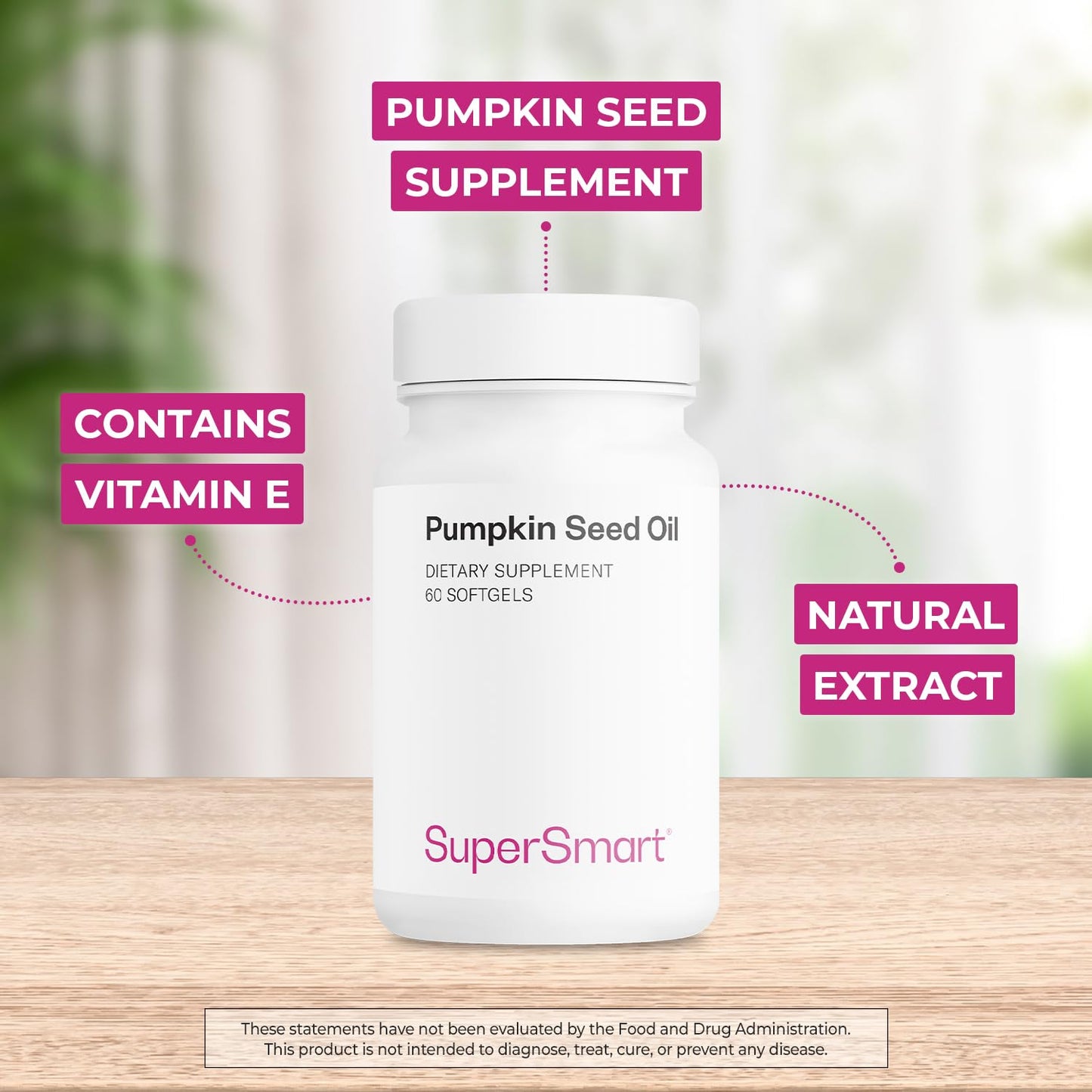 Supersmart Pumpkin Seed Oil Supplement 1000mg per Day (+ Vitamin E) - Pumpkin Seed Oil for Hair Growth Softgels 60