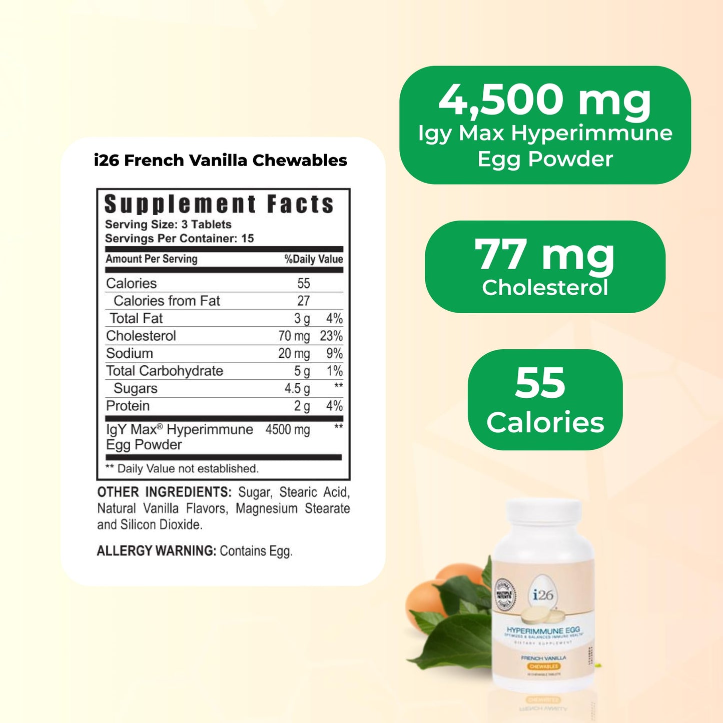 Youngevity i26 Hyperimmune Egg IgY Max French Vanilla Chewable 45 Tablets
