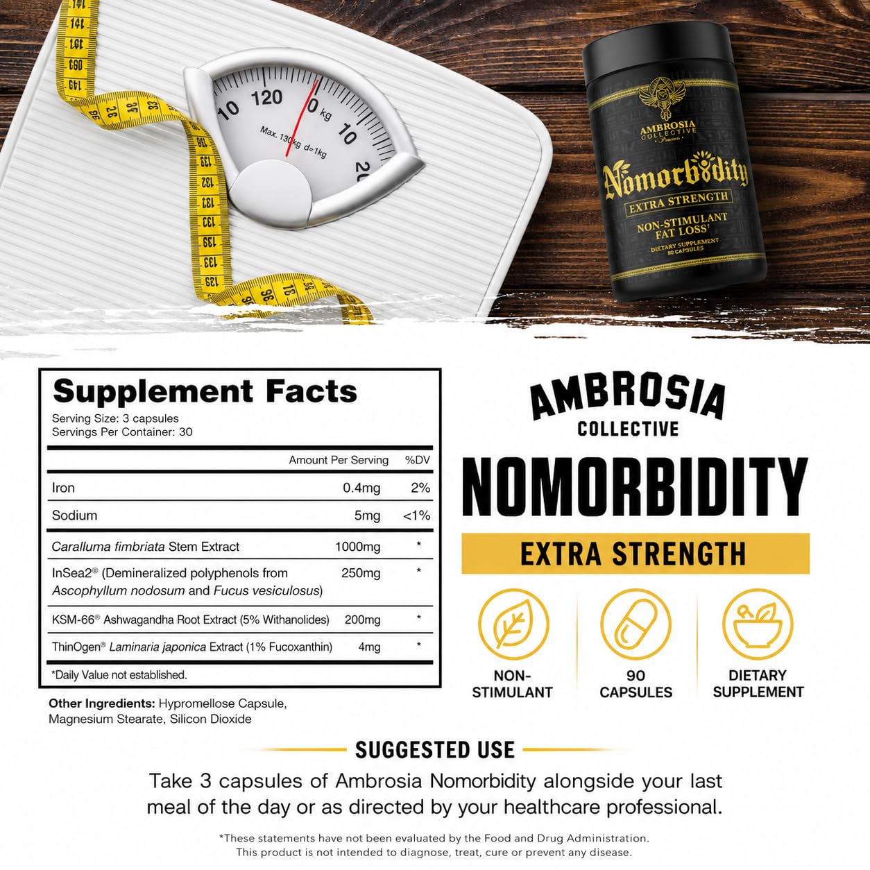 Ambrosia Nomorbidity Extra Strength Appetite Control Capsules, 90 Count