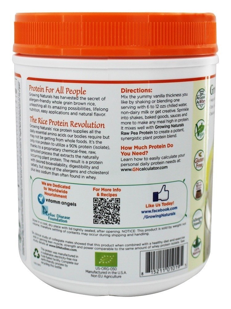 Growing Naturals Protein Rice Powder Vanilla Organic, 17 Servings