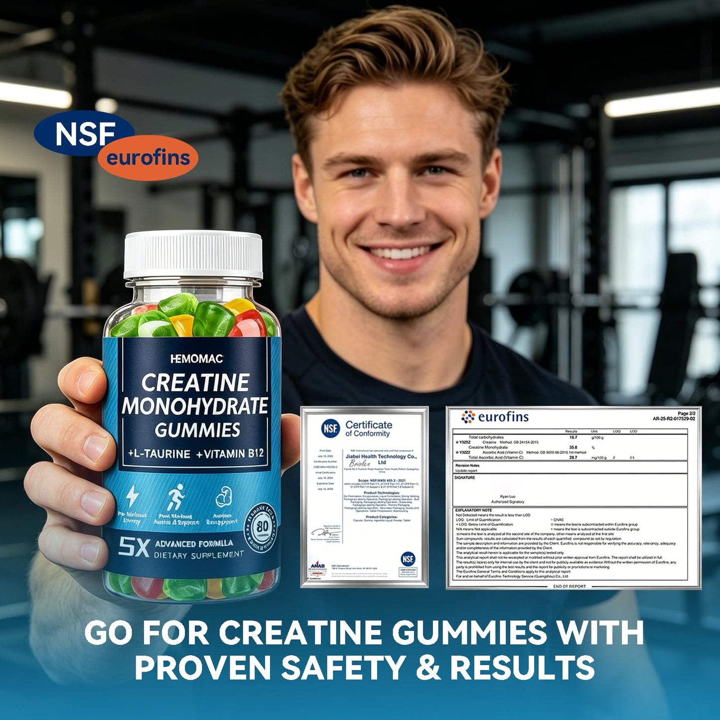 HEMOMAC Creatine Monohydrate Gummies 5g, 160 Count