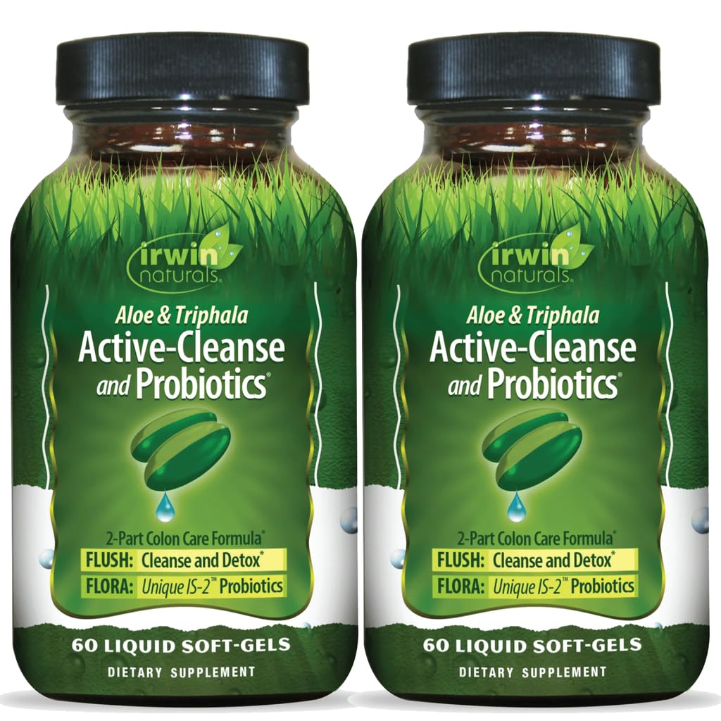 Irwin Naturals Aloe & Triphala Active Cleanse + Probiotics - Natural Digestive Support - Gentle, Effective Detox + Elimination 2-Part Colon Care - Nourish + Balance - 120 Softgels