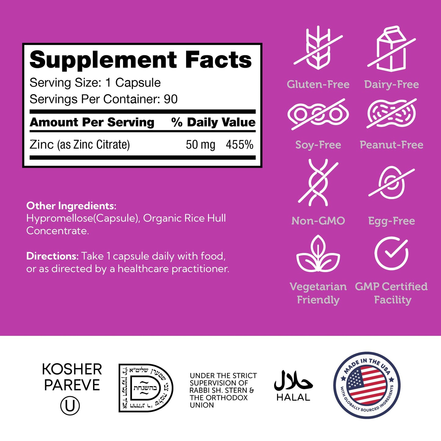 Zahler Zinc 50mg, 90 Capsules