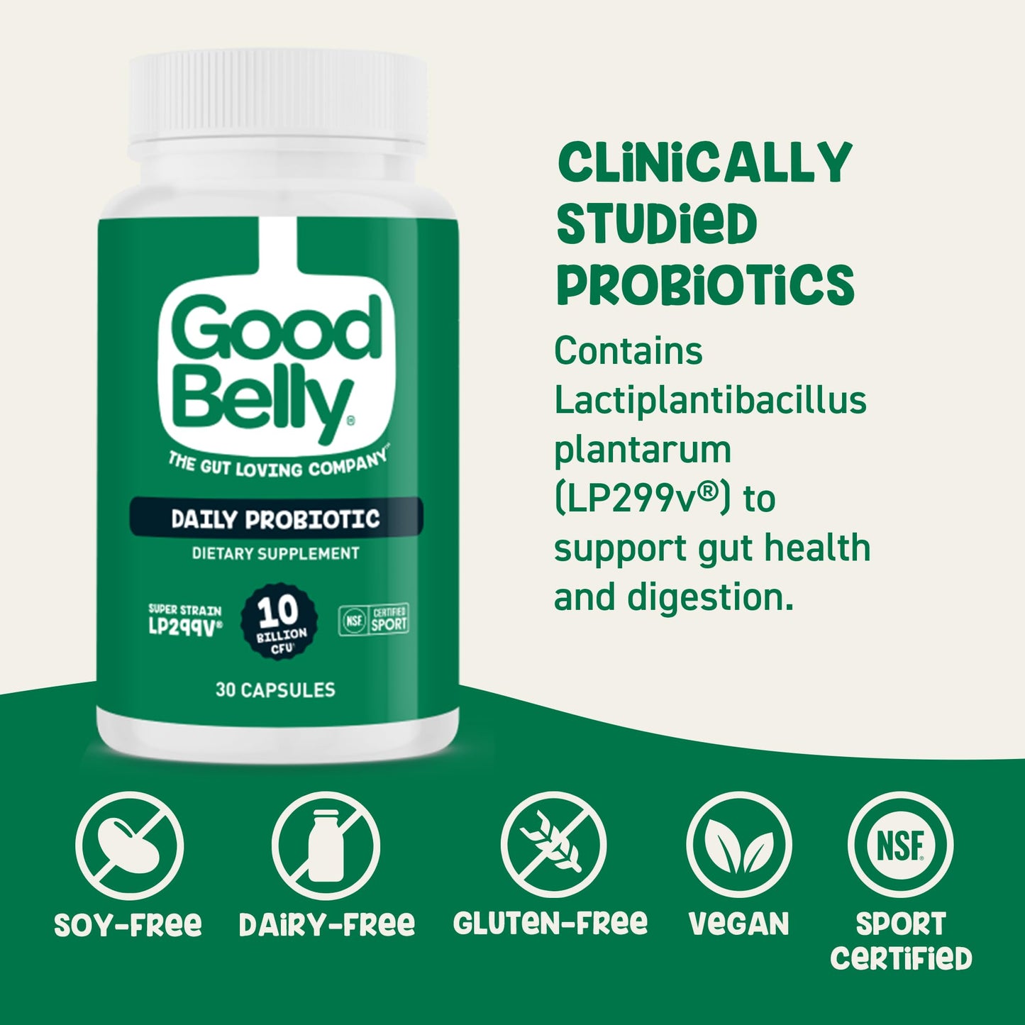 GoodBelly Probiotic Capsules for Digestive Health, 30 Capsules