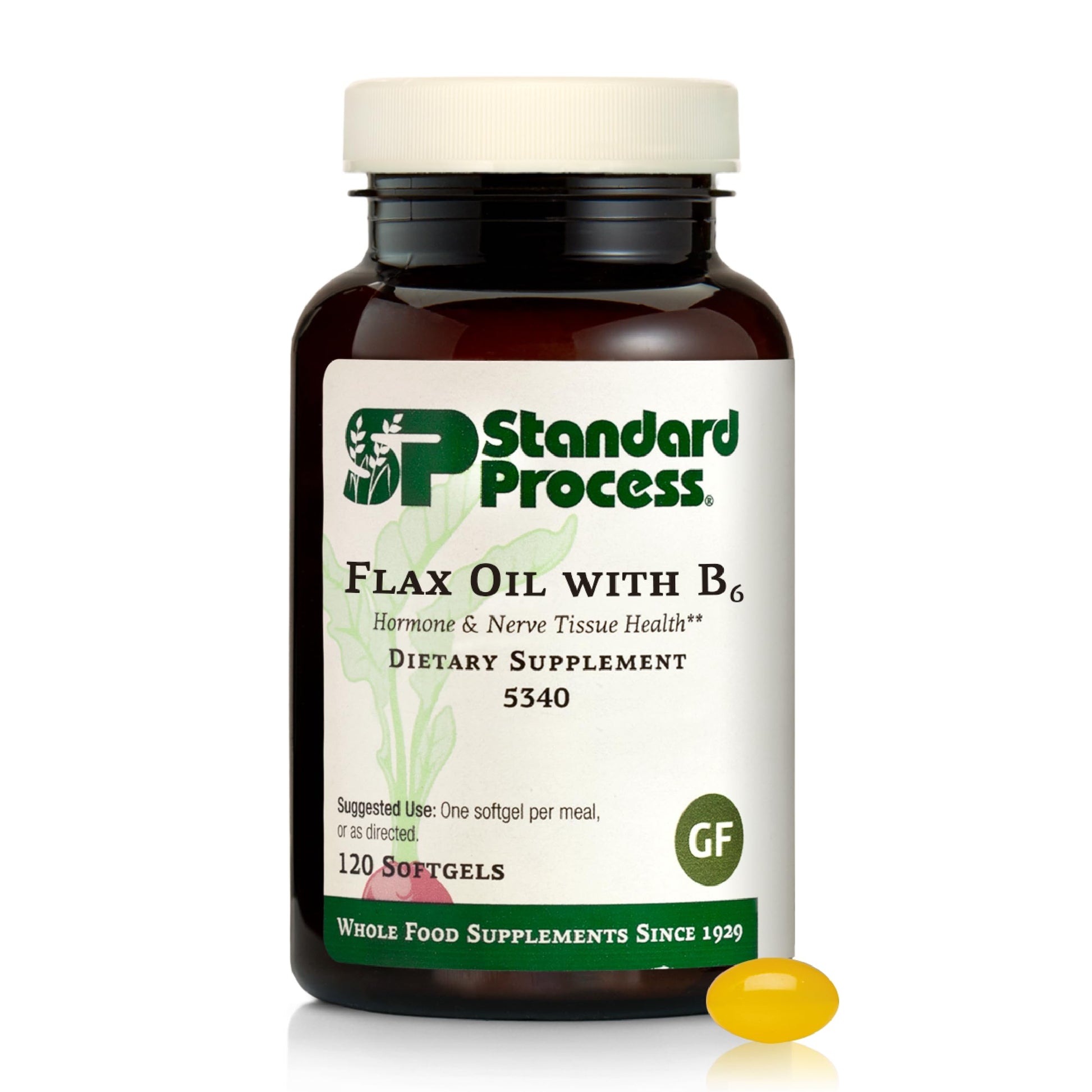 Standard Process Inc. Flax Oil with B6 - Supplement for Hormone & Nerve Tissue Support - Brain, Heart & Skin - Gluten-Free, Non-Dairy & Non-Soy Softgels 120