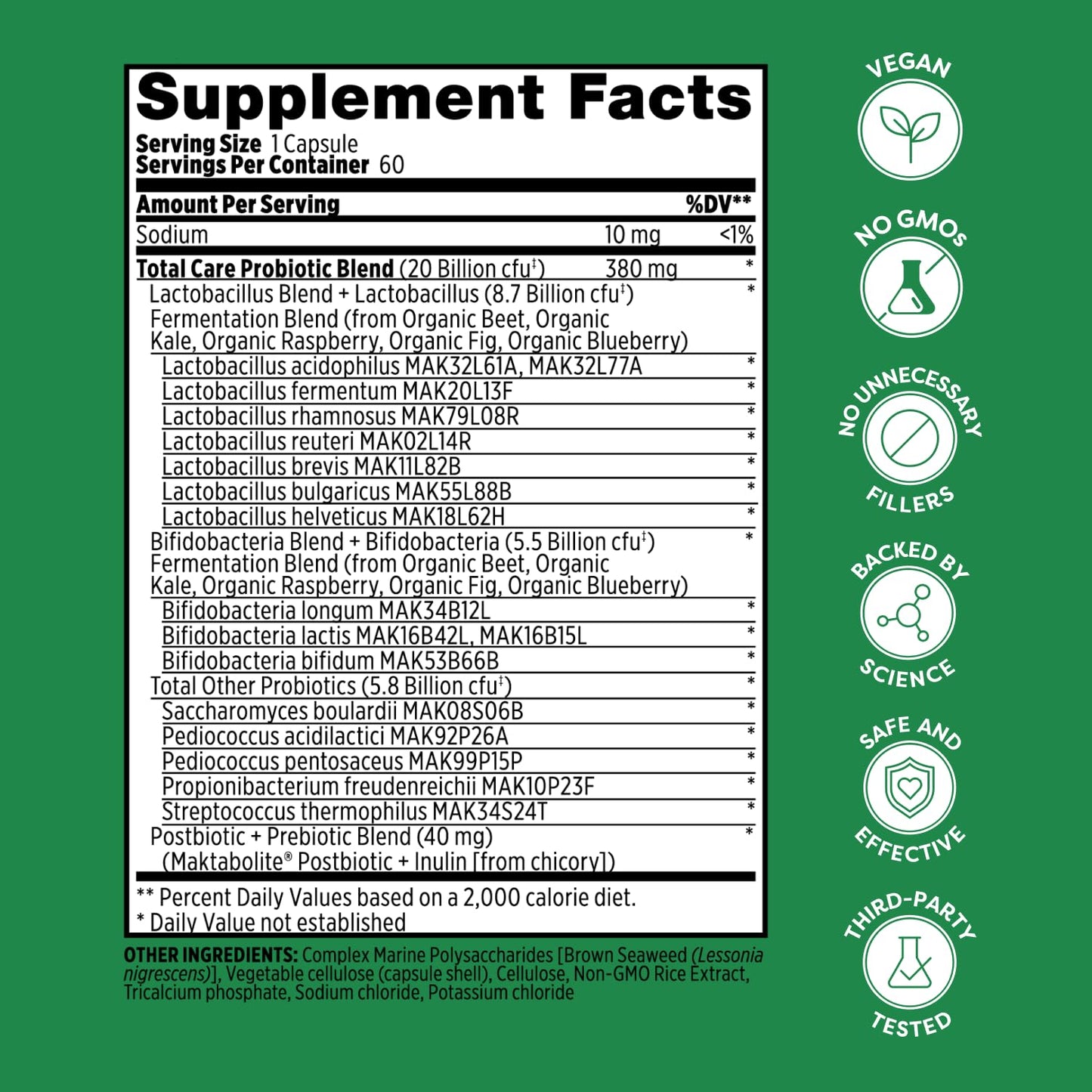 Probulin Total Care Pre + Pro + Postbiotic 20 Billion CFU Capsules, 180 Count