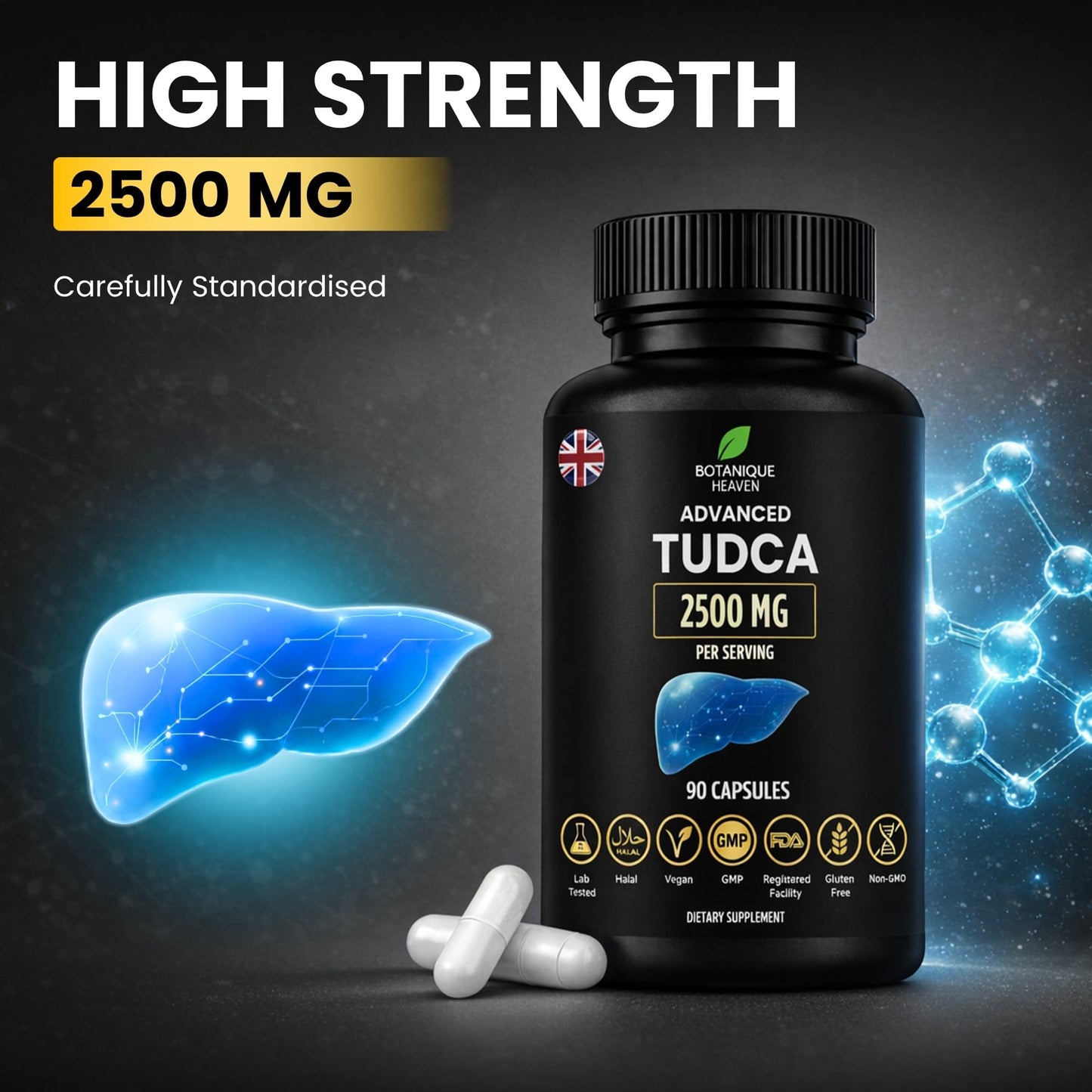 Botanique Heaven TUDCA 2500mg Capsules – Tauroursodeoxycholic Acid – Liver & Gallbladder Support – 90 Capsules