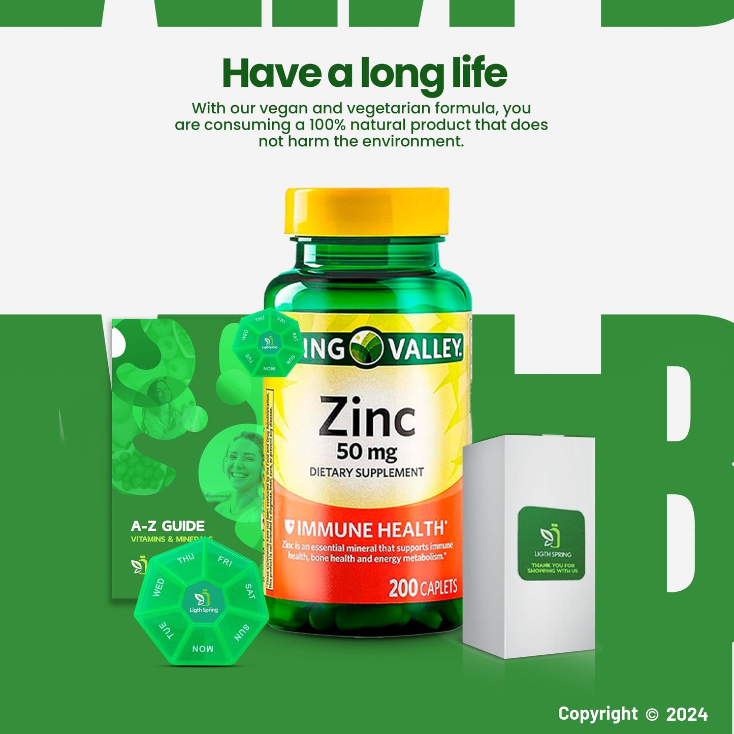 LightSpring Zinc Supplement 50mg Caplets, 200 Count