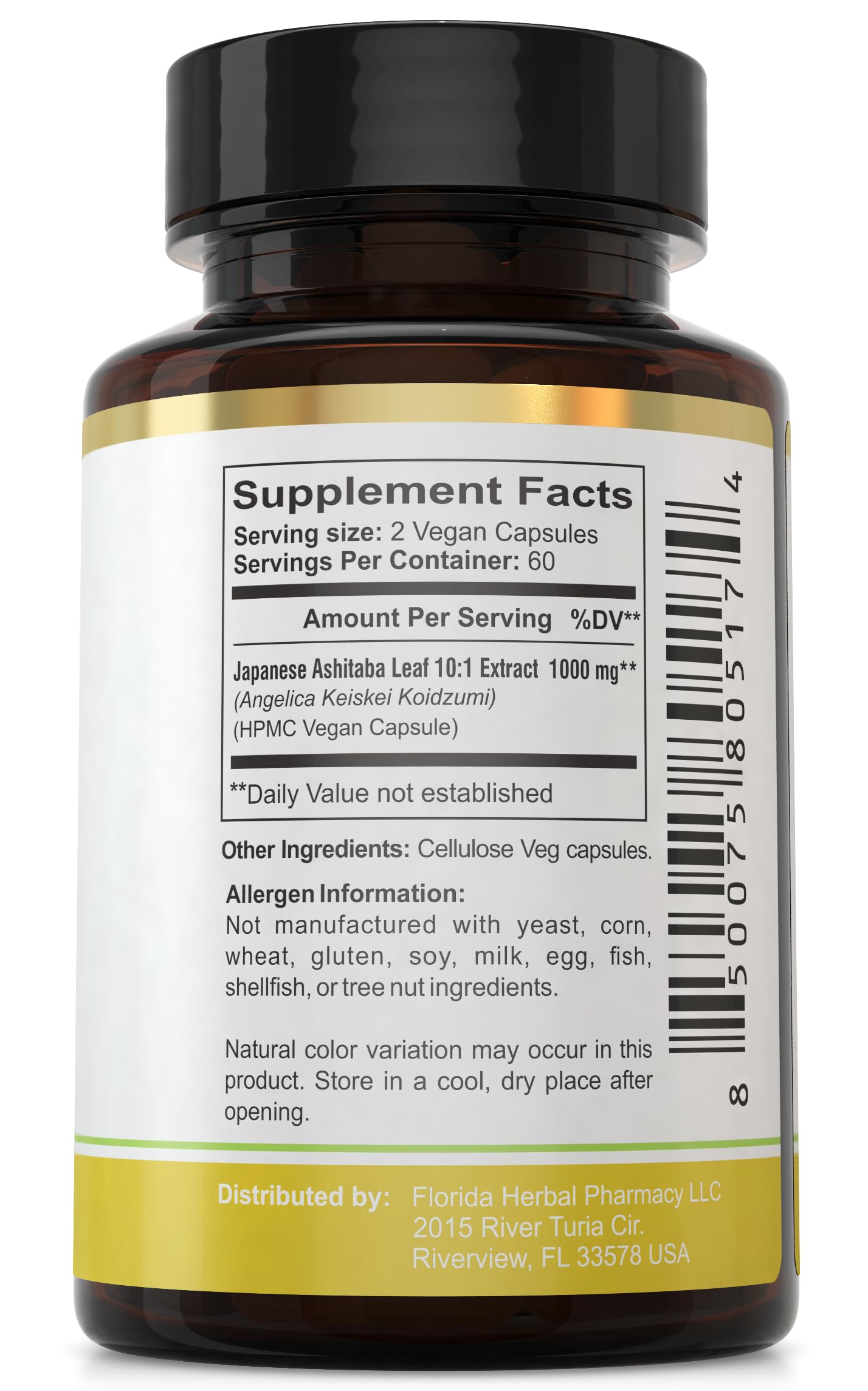 Florida Herbal Pharmacy Japanese Ashitaba Leaf Extract Capsules 10:1, 120 Count