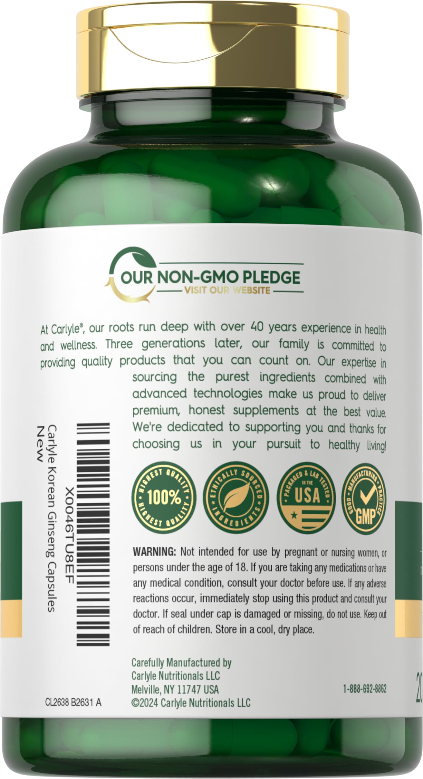 Carlyle Korean Ginseng Capsules, 200 Count