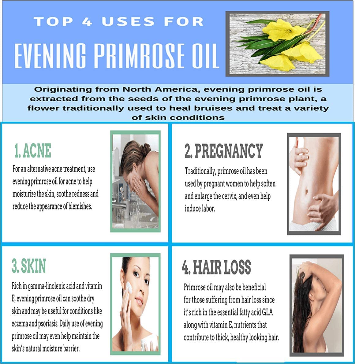 Nutridom Evening Primrose Oil Omega-6 & GLA 500mg Softgels 200 Count