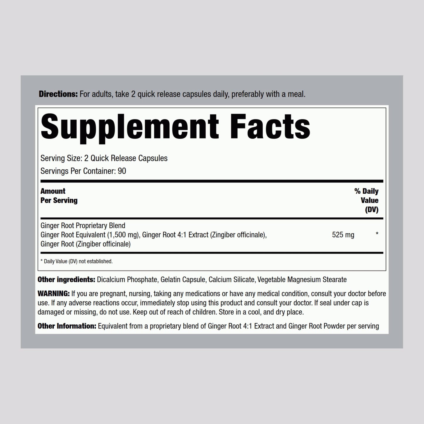 Piping Rock Ginger Root Extract Supplement Capsules 180