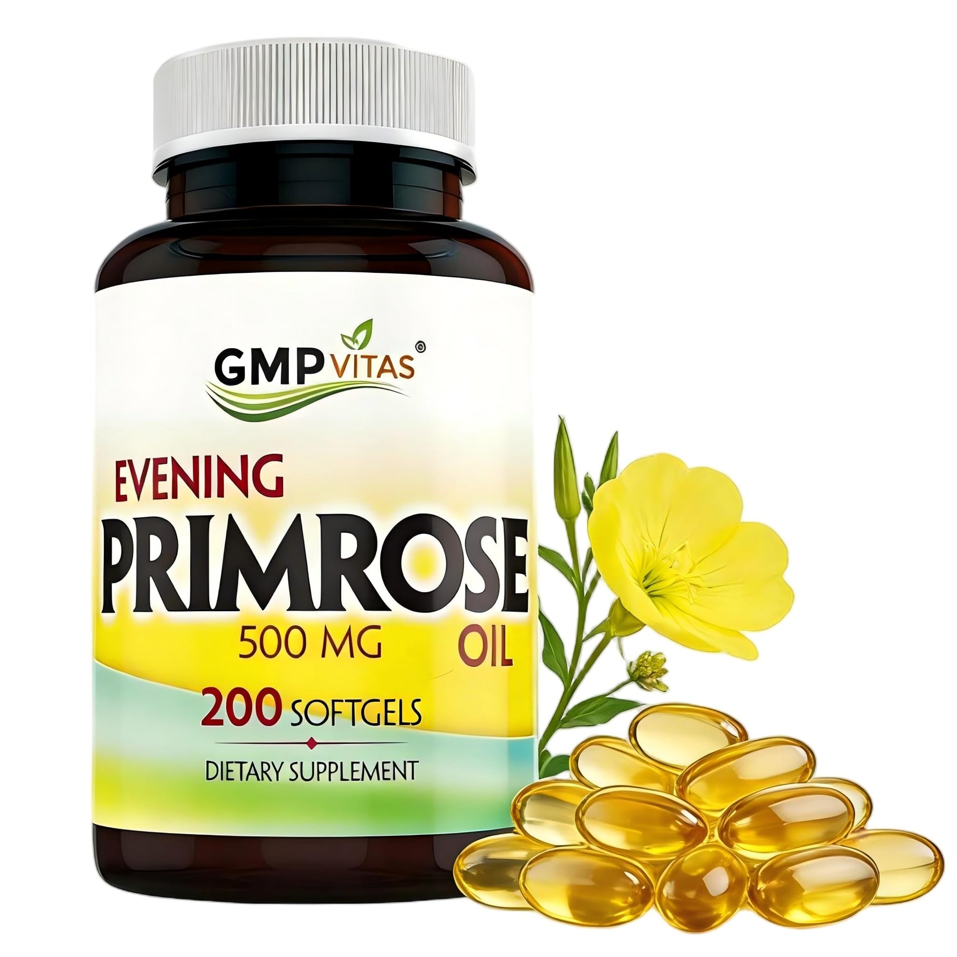 GMP Vitas Evening Primrose Oil 500mg Softgels, 200 Count