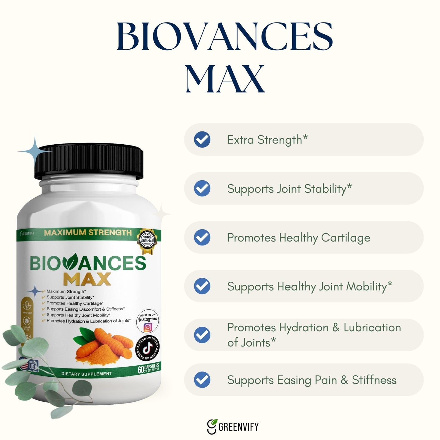 GREENVIFY Bioances Max Joint Support Supplement, Glucosamine (2), 60 Capsules