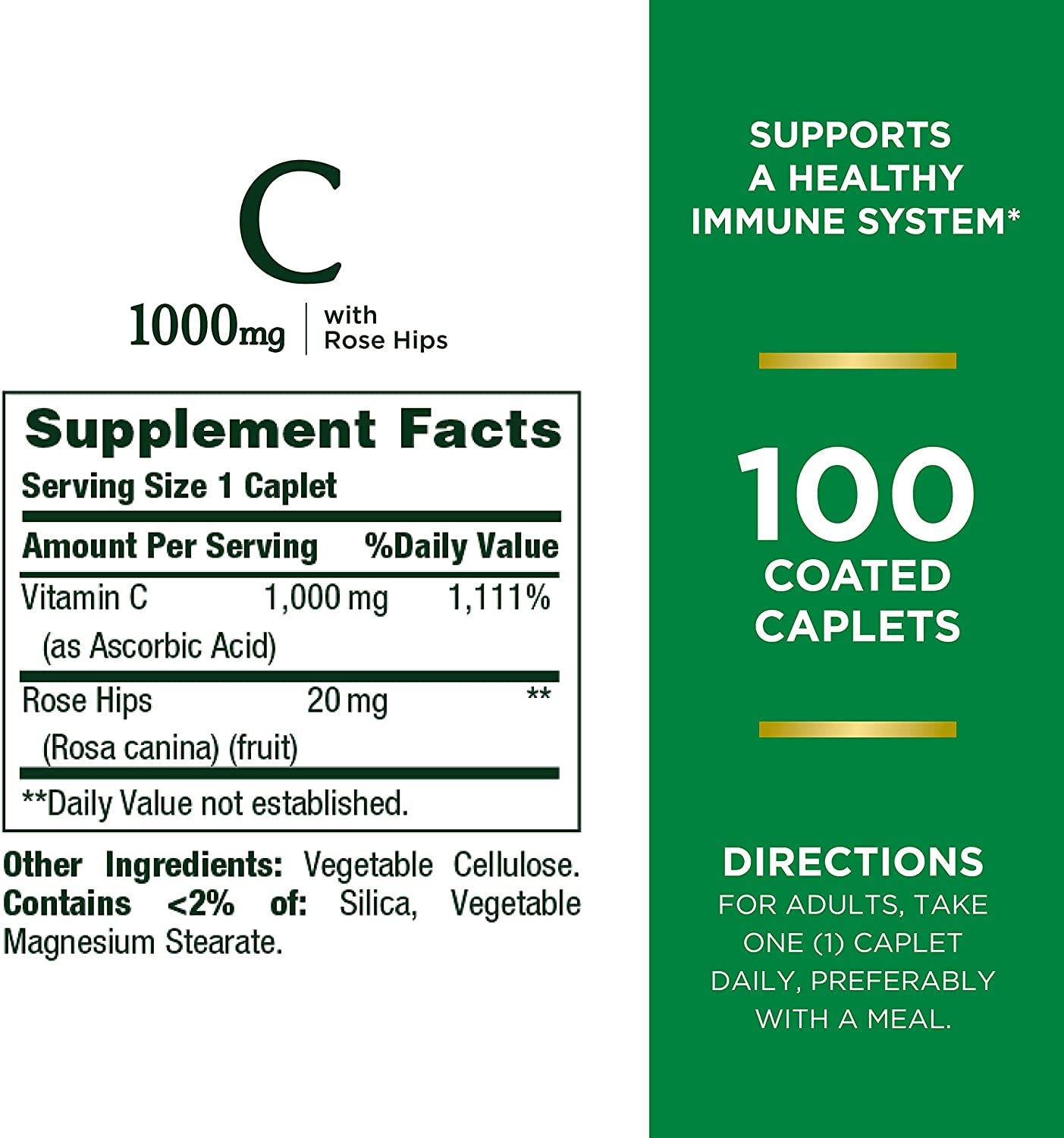Nature's Bounty Vitamin C + Rose Hips Immune Support 1000mg Tablets, 200 Count