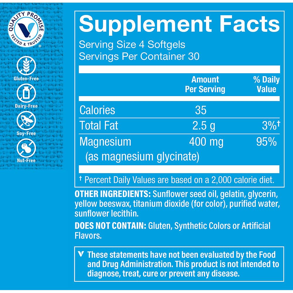 The Vitamin Shoppe Magnesium Glycinate 400 mg Softgels 120 Count