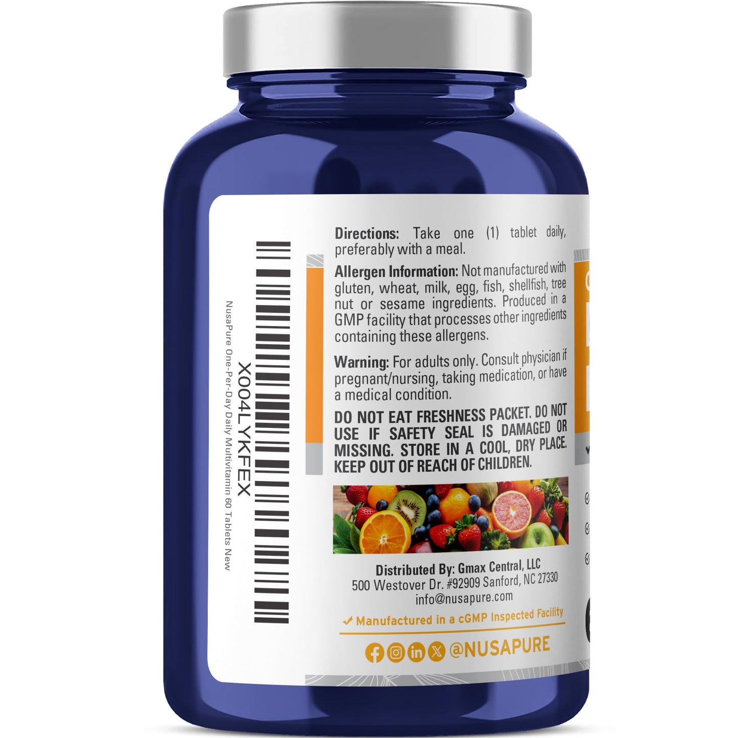NusaPure Daily Multivitamin with Vegetable Magnesium Stearate, 60 Tablets