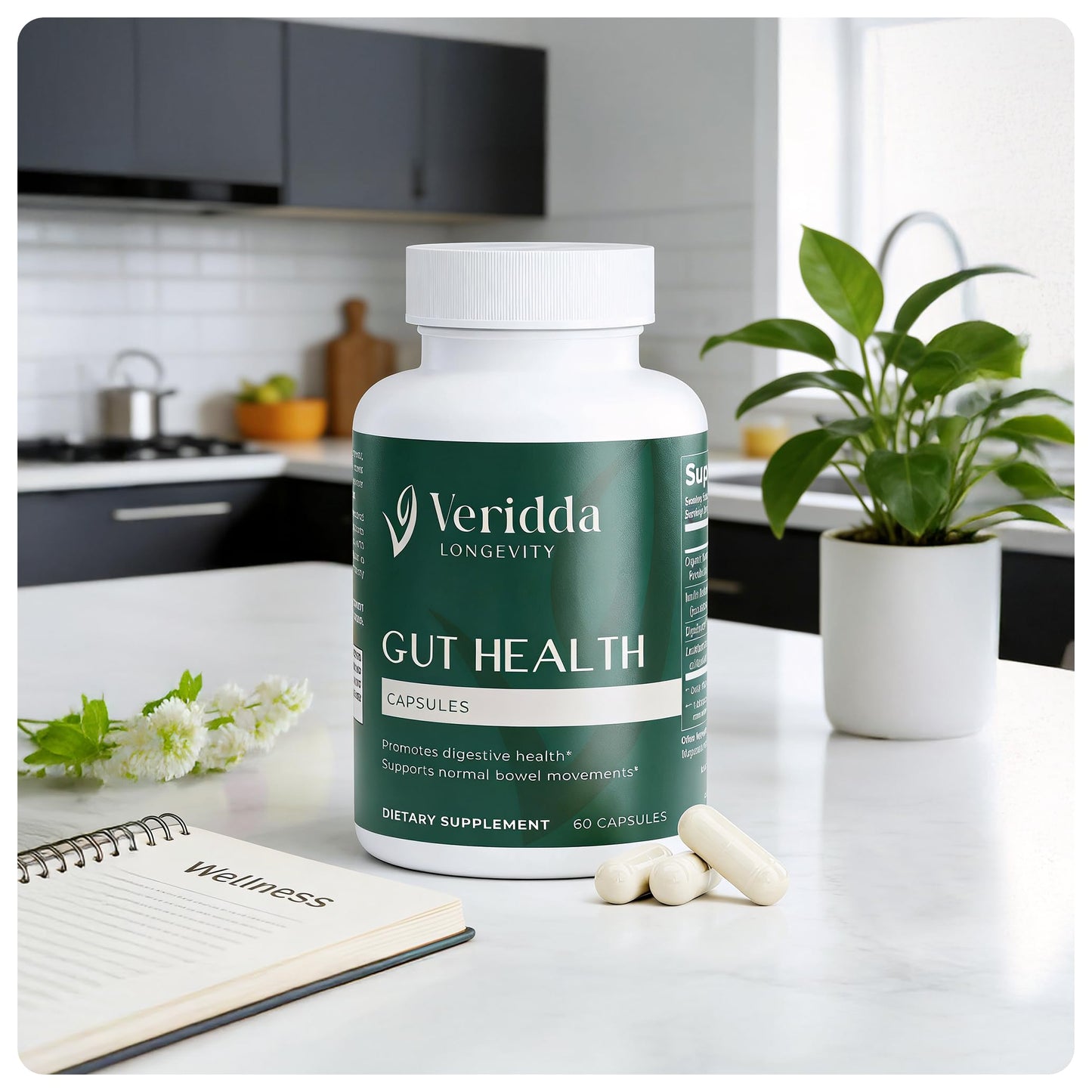 Veridda Longevity Gut Health Supplement with Apple Cider Vinegar, Probiotics, Digestive Enzymes Capsules 60