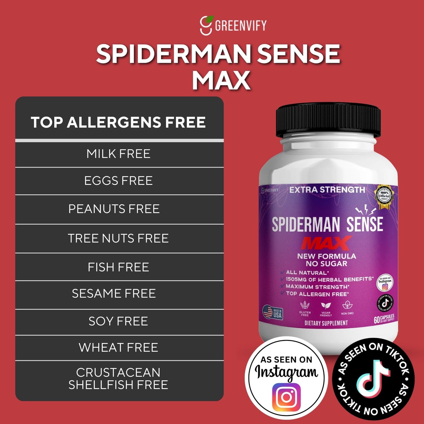 GREENVIFY Spiderman Sense Max Extra Strength Maca Root Complex 60 Capsules