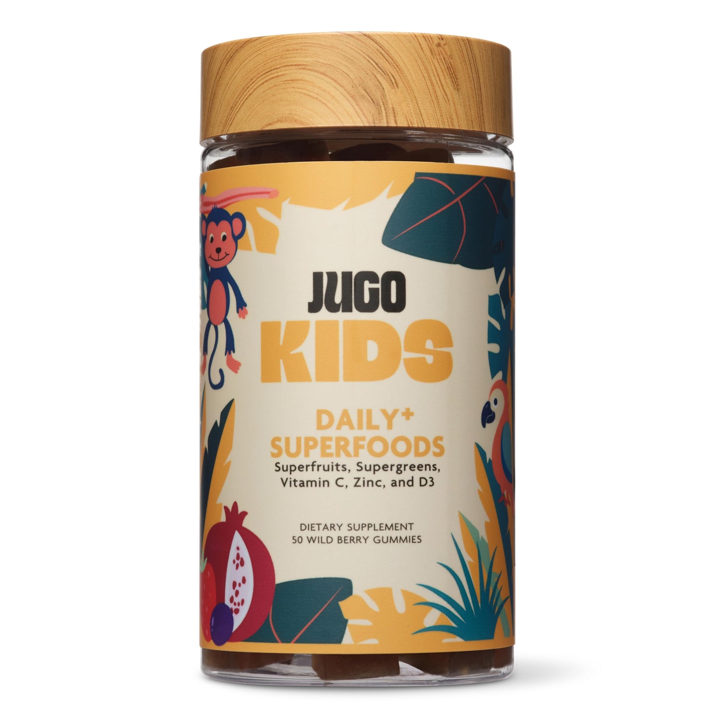 JUGO LLC Kids Daily + SUPERFOODS Multivitamin Gummies for Picky Eaters with Super Greens & Super Fruits, Vitamin C, A, and Zinc with Biotin, Gluten-Free, Non-GMO, 50 Gummies