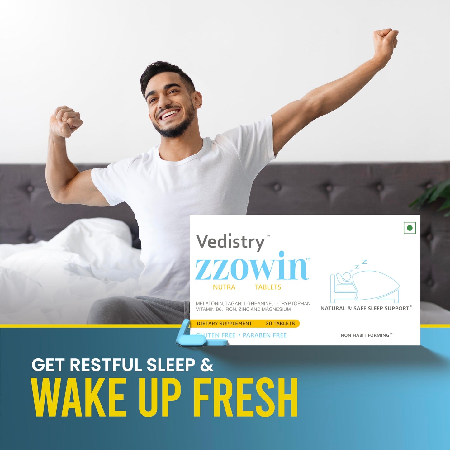 Vedistry Zzowin Sleep Support Supplement Tablets, 30