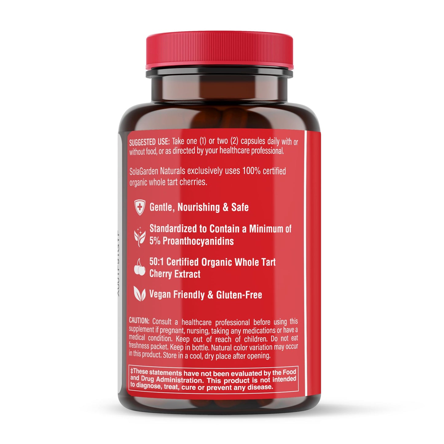 LifeGarden Naturals USDA Organic Super Strength Tart Cherry Supplement 50:1 Extract from Non-GMO Organic Cherries, Capsules, 60 Count