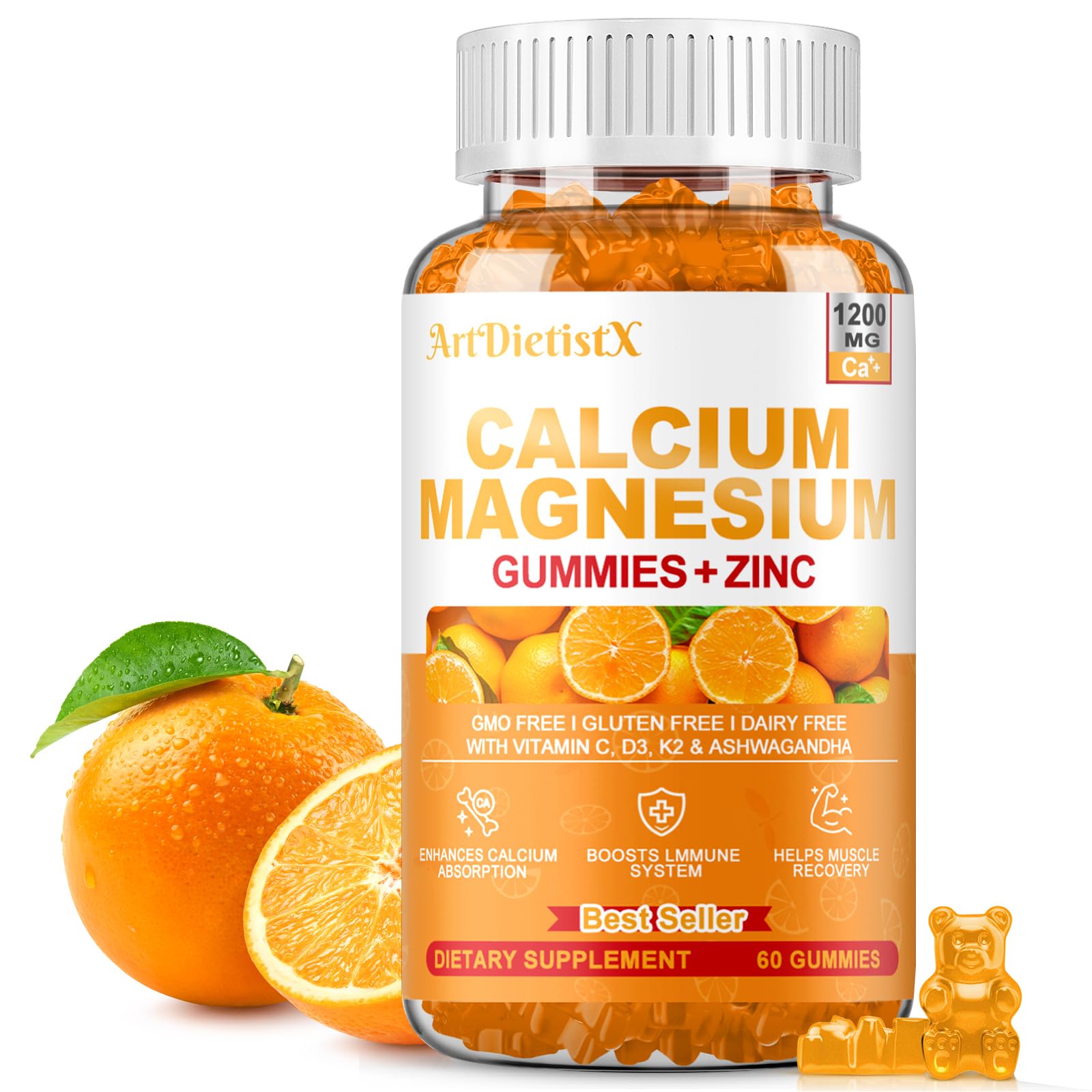 ArtDietistX 1200mg Calcium Gummies with Vitamin D3, Gummy, 60 Count
